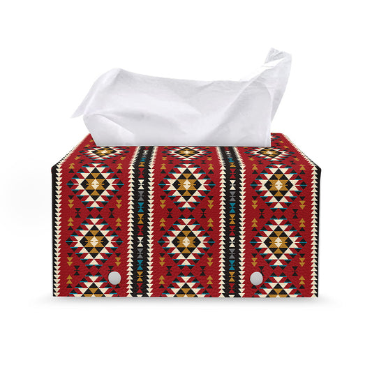 Native American Tribal Pattern Print Leather Tissue Box Cover