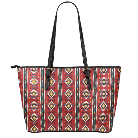 Native American Tribal Pattern Print Leather Tote Bag