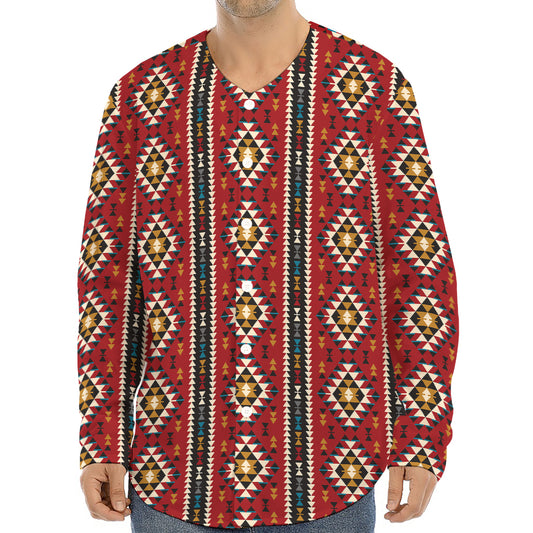 Native American Tribal Pattern Print Long Sleeve Baseball Jersey