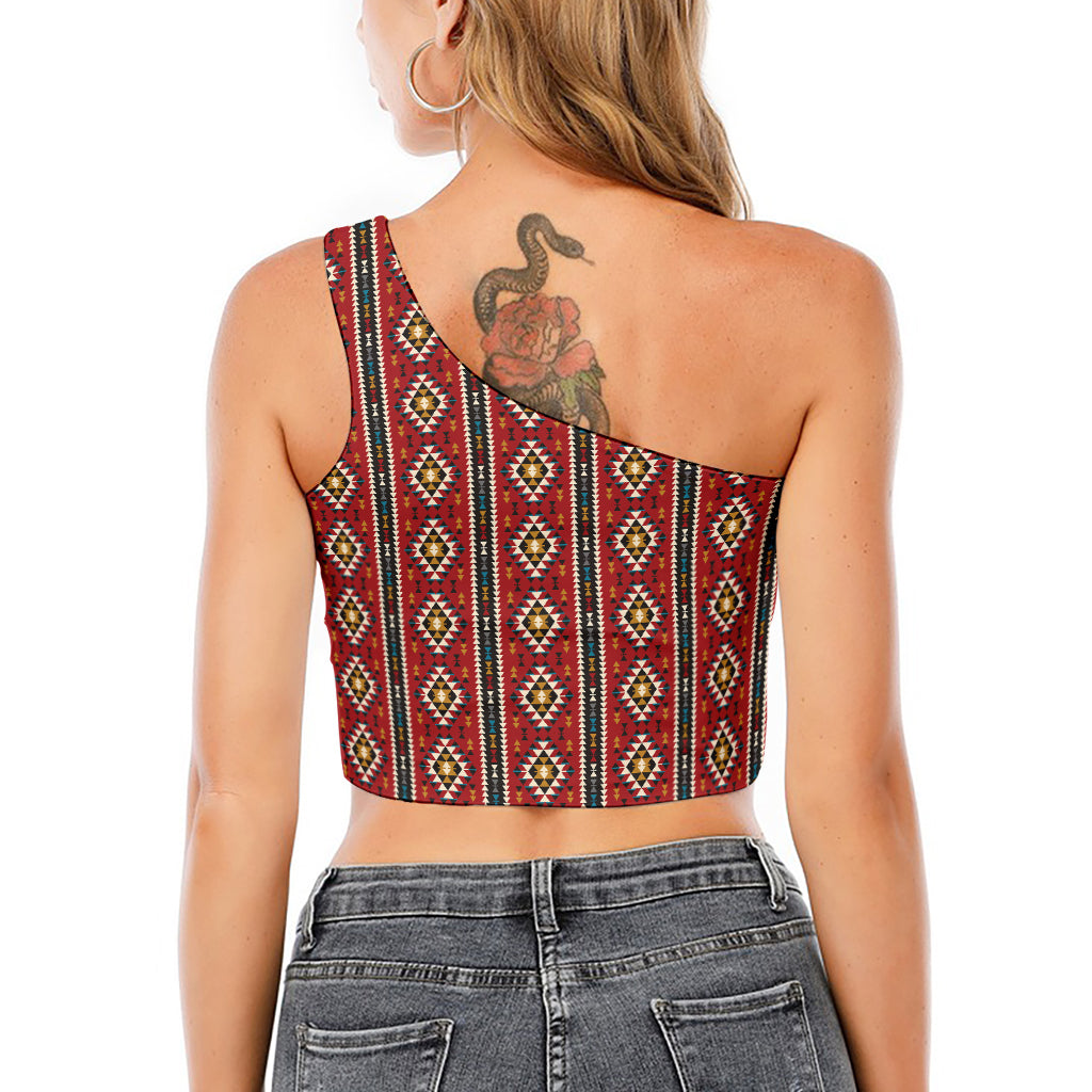Native American Tribal Pattern Print One Shoulder Crop Top
