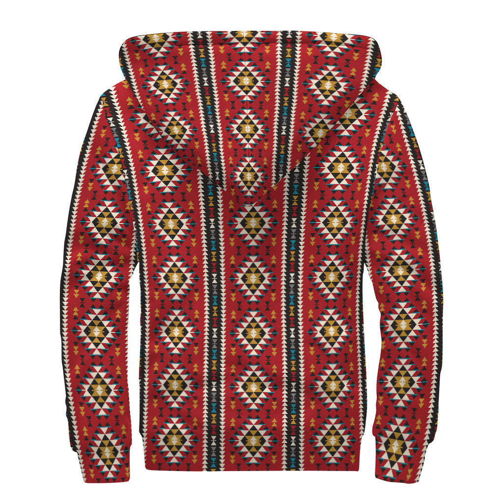 Native American Tribal Pattern Print Sherpa Lined Zip Up Hoodie