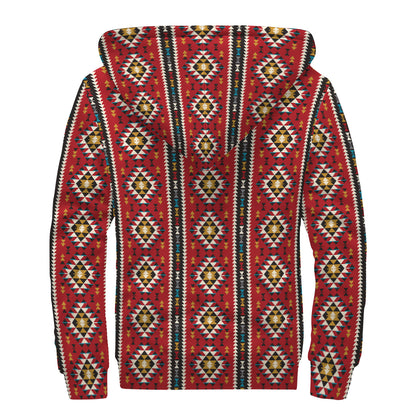 Native American Tribal Pattern Print Sherpa Lined Zip Up Hoodie