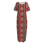 Native American Tribal Pattern Print Short Sleeve Long Nightdress