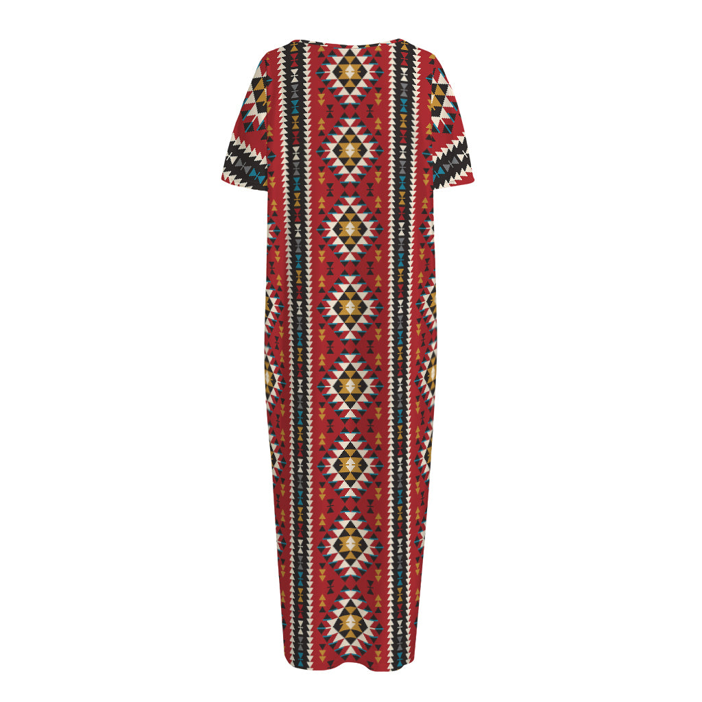 Native American Tribal Pattern Print Short Sleeve Long Nightdress