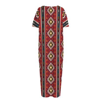 Native American Tribal Pattern Print Short Sleeve Long Nightdress