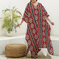 Native American Tribal Pattern Print Silk V-Neck Kaftan Dress