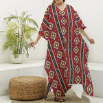 Native American Tribal Pattern Print Silk V-Neck Kaftan Dress