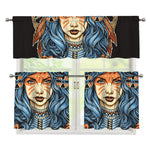 Native American Wolf Girl Print 3 Piece Kitchen Curtains