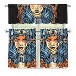 Native American Wolf Girl Print 3 Piece Kitchen Curtains