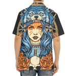 Native American Wolf Girl Print Aloha Shirt