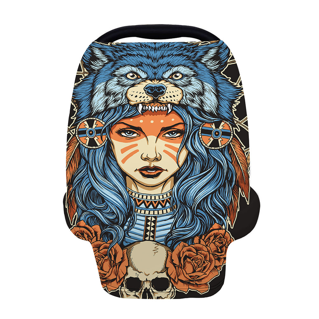 Native American Wolf Girl Print Baby Seat Cover
