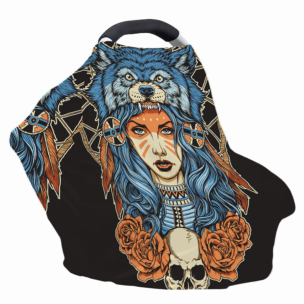 Native American Wolf Girl Print Baby Seat Cover