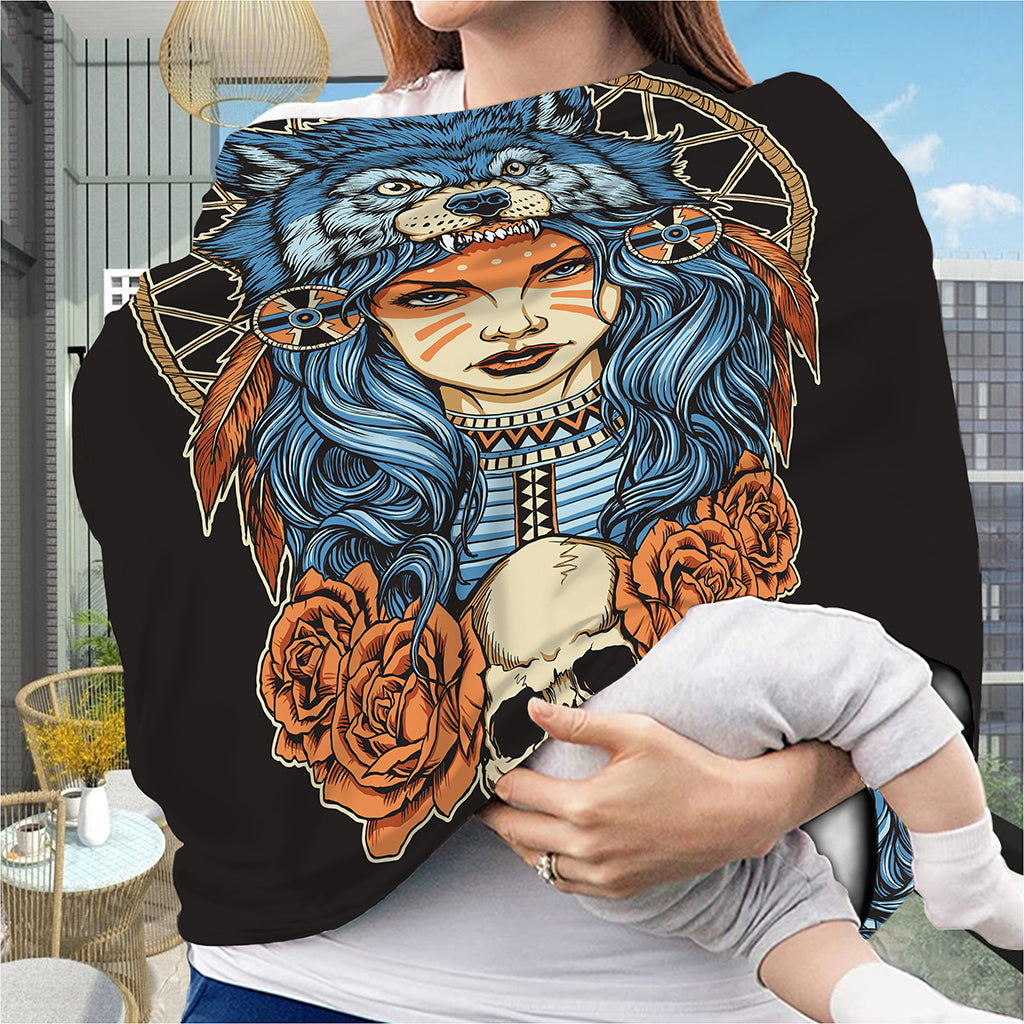 Native American Wolf Girl Print Baby Seat Cover
