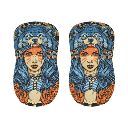 Native American Wolf Girl Print Bar Stool Covers