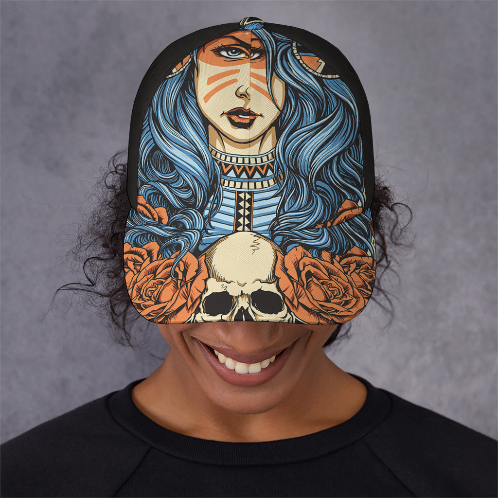 Native American Wolf Girl Print Baseball Cap