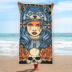 Native American Wolf Girl Print Beach Towel
