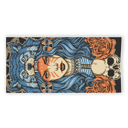 Native American Wolf Girl Print Beach Towel