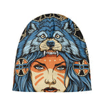 Native American Wolf Girl Print Beanie