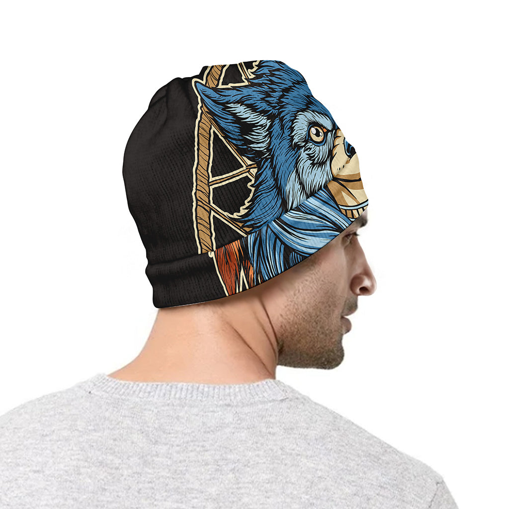 Native American Wolf Girl Print Beanie