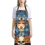 Native American Wolf Girl Print Bib Apron With Pocket