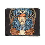 Native American Wolf Girl Print Bifold Wallet