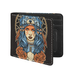 Native American Wolf Girl Print Bifold Wallet
