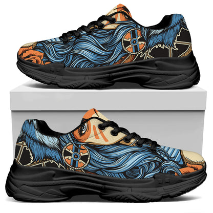 Native American Wolf Girl Print Black Chunky Shoes