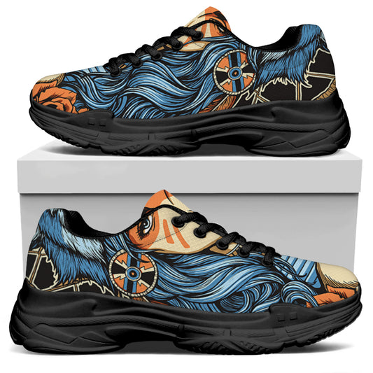 Native American Wolf Girl Print Black Chunky Shoes