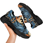 Native American Wolf Girl Print Black Chunky Shoes