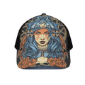 Native American Wolf Girl Print Black Mesh Trucker Hat