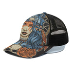 Native American Wolf Girl Print Black Mesh Trucker Cap