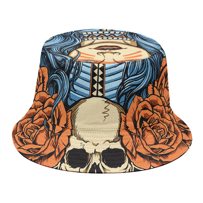 Native American Wolf Girl Print Bucket Hat