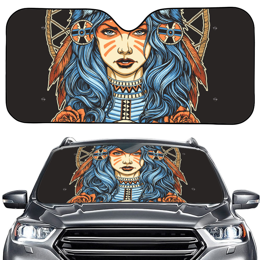 Native American Wolf Girl Print Car Windshield Sun Shade