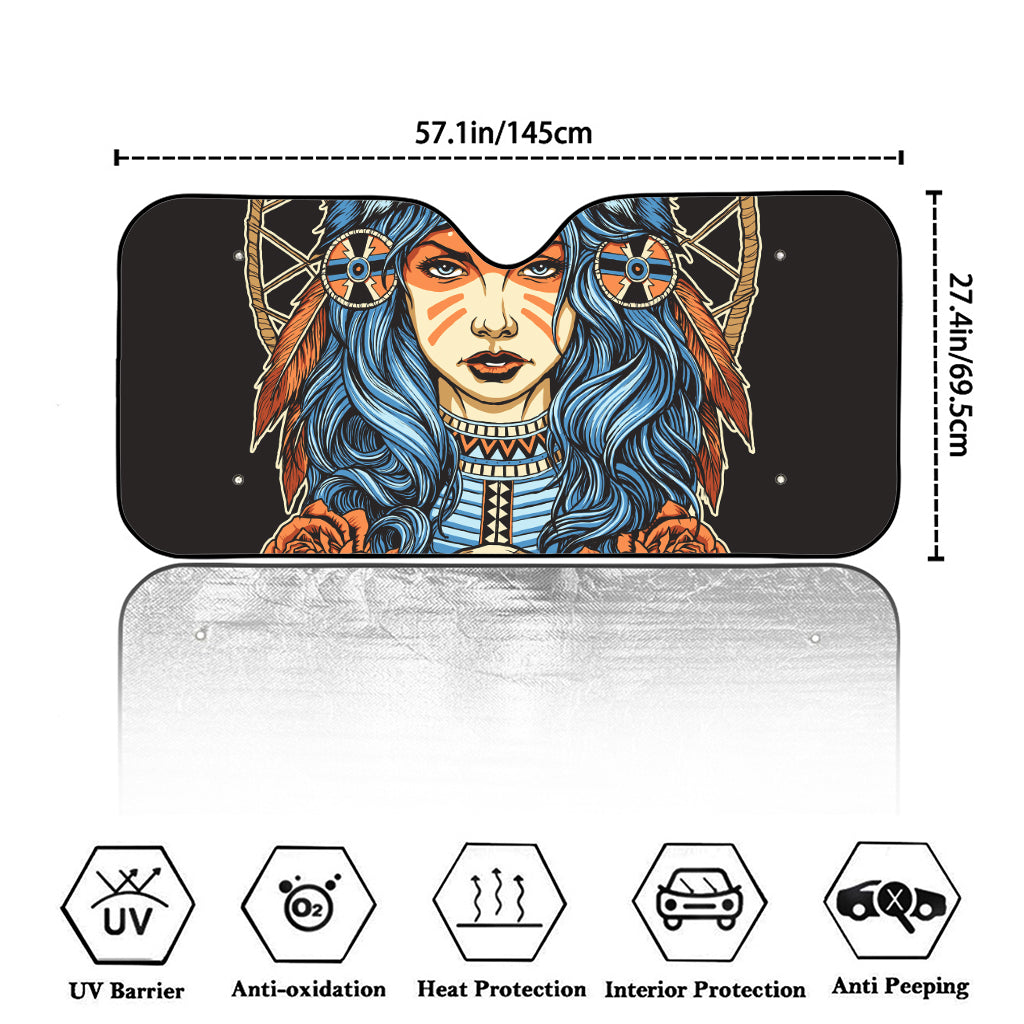 Native American Wolf Girl Print Car Windshield Sun Shade