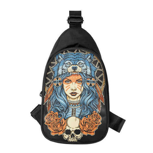 Native American Wolf Girl Print Chest Bag