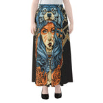 Native American Wolf Girl Print Chiffon Maxi Skirt
