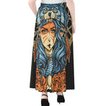 Native American Wolf Girl Print Chiffon Maxi Skirt