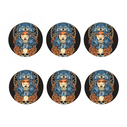 Native American Wolf Girl Print Coaster Set