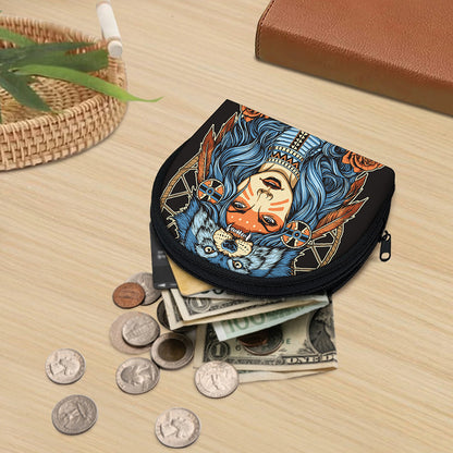 Native American Wolf Girl Print Coin Purse