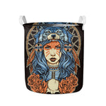 Native American Wolf Girl Print Collapsible Laundry Basket