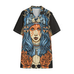 Native American Wolf Girl Print Cotton Hawaiian Shirt
