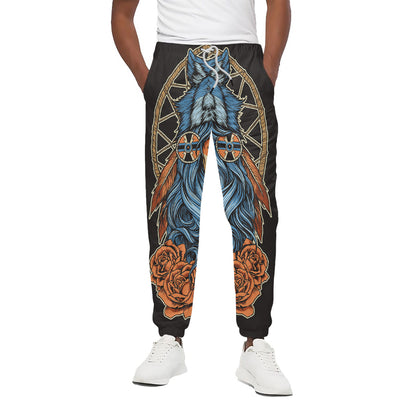 Native American Wolf Girl Print Cotton Pants