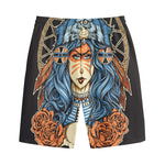 Native American Wolf Girl Print Cotton Shorts