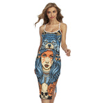 Native American Wolf Girl Print Cross Back Cami Dress