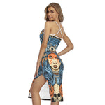Native American Wolf Girl Print Cross Back Cami Dress