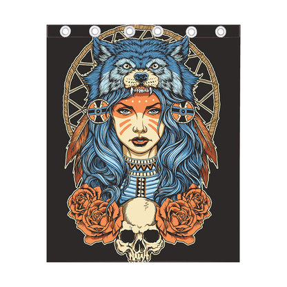 Native American Wolf Girl Print Curtain