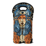 Native American Wolf Girl Print Double Neoprene Wine Tote