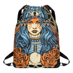 Native American Wolf Girl Print Drawstring Backpack