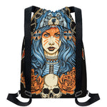 Native American Wolf Girl Print Drawstring Backpack