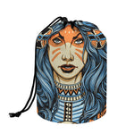 Native American Wolf Girl Print Drawstring Makeup Bag